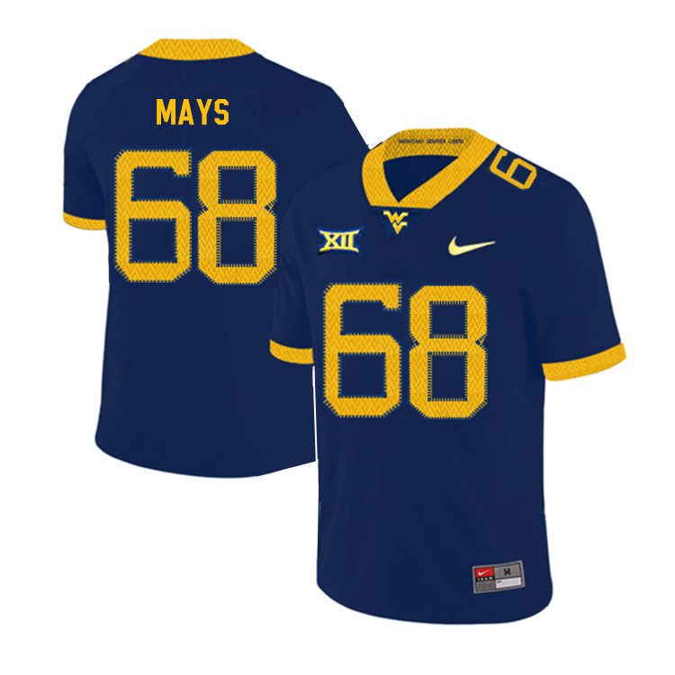 NCAA Men's Briason Mays West Virginia Mountaineers Navy #68 Nike Stitched Football College 2019 Authentic Jersey XG23E64QG